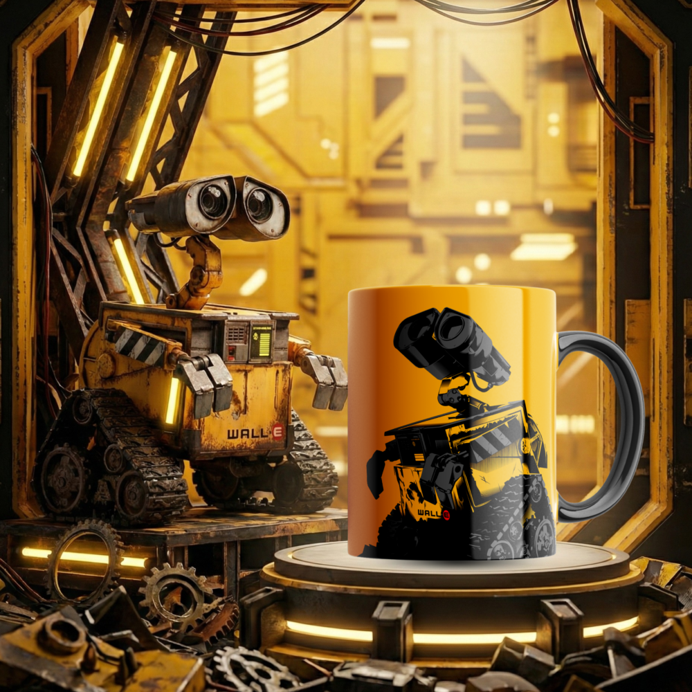 Caneca Porcelana Disney Pixar Wall-E Robô Amarela 325ml