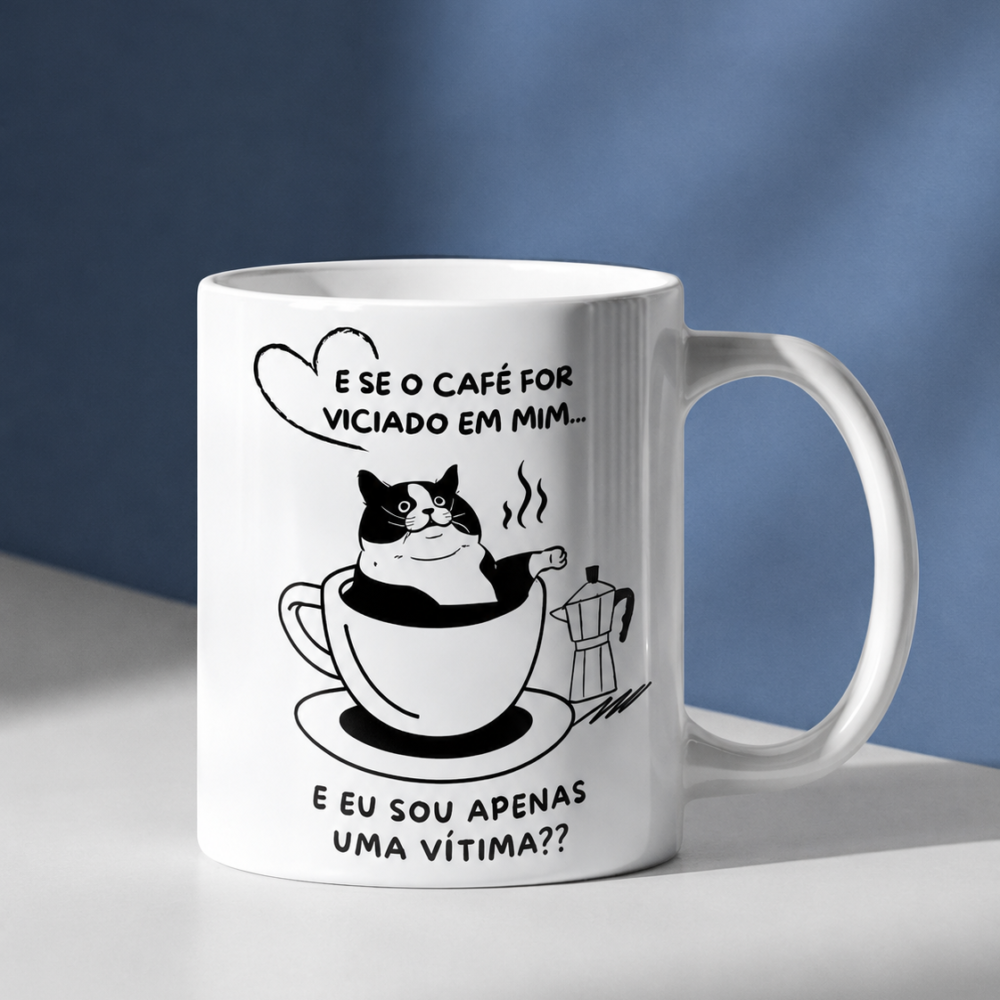 Caneca Porcelana 325ml Gato Café Engraçado Meme Cerâmica AAA