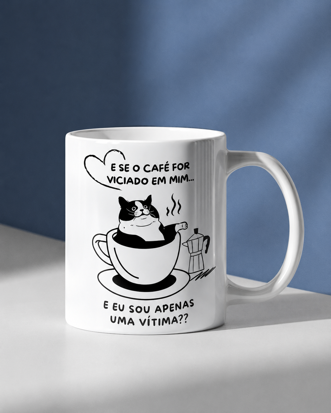 Caneca Porcelana 325ml Gato Café Engraçado Meme Cerâmica AAA