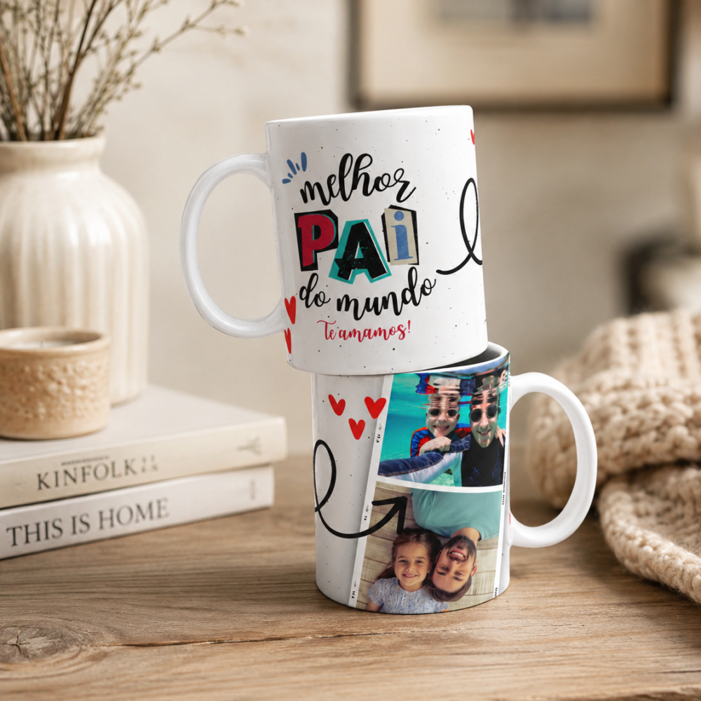 Caneca Personalizada Foto Melhor Pai Do Mundo Te Amamos 325ml