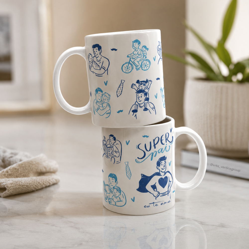 Caneca Super Pai Eu Te Amo Presente Dia Dos Pais Ilustrada 325ml