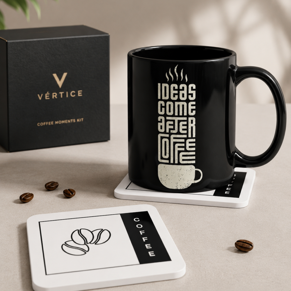 Caneca Preta Porcelana Ideas Come After Coffee Premium 325ml