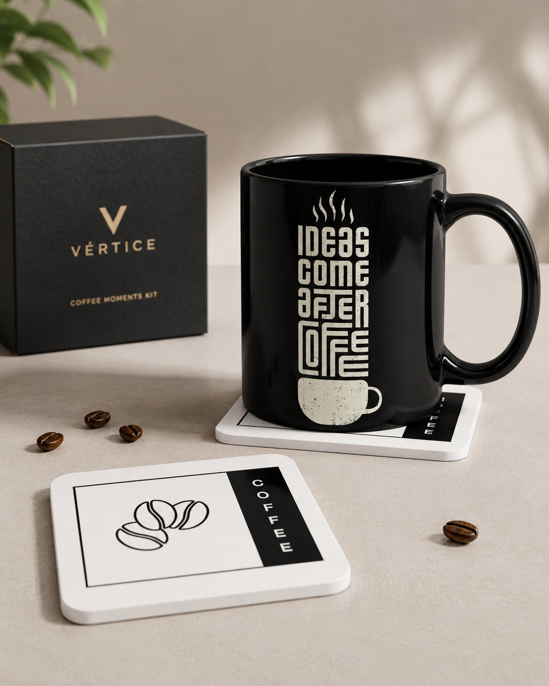 Caneca Preta Porcelana Ideas Come After Coffee Premium 325ml