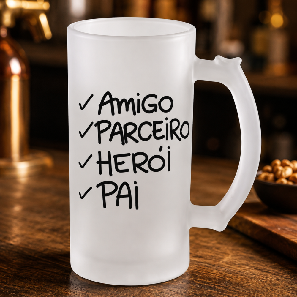Caneca de Chopp Vidro Jateado Dia dos Pais 475ml