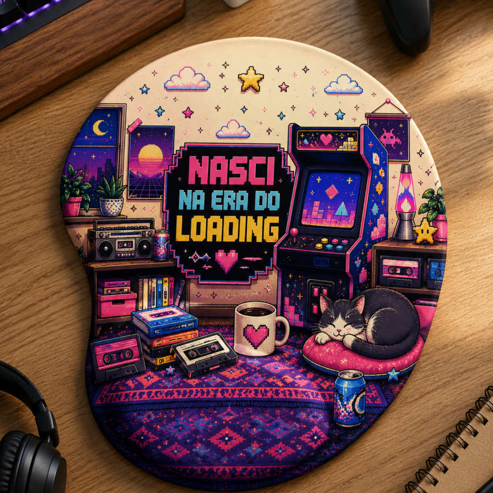 Mouse Pad Ergonômico Gamer Retrô Nasci Na Era Do Loading