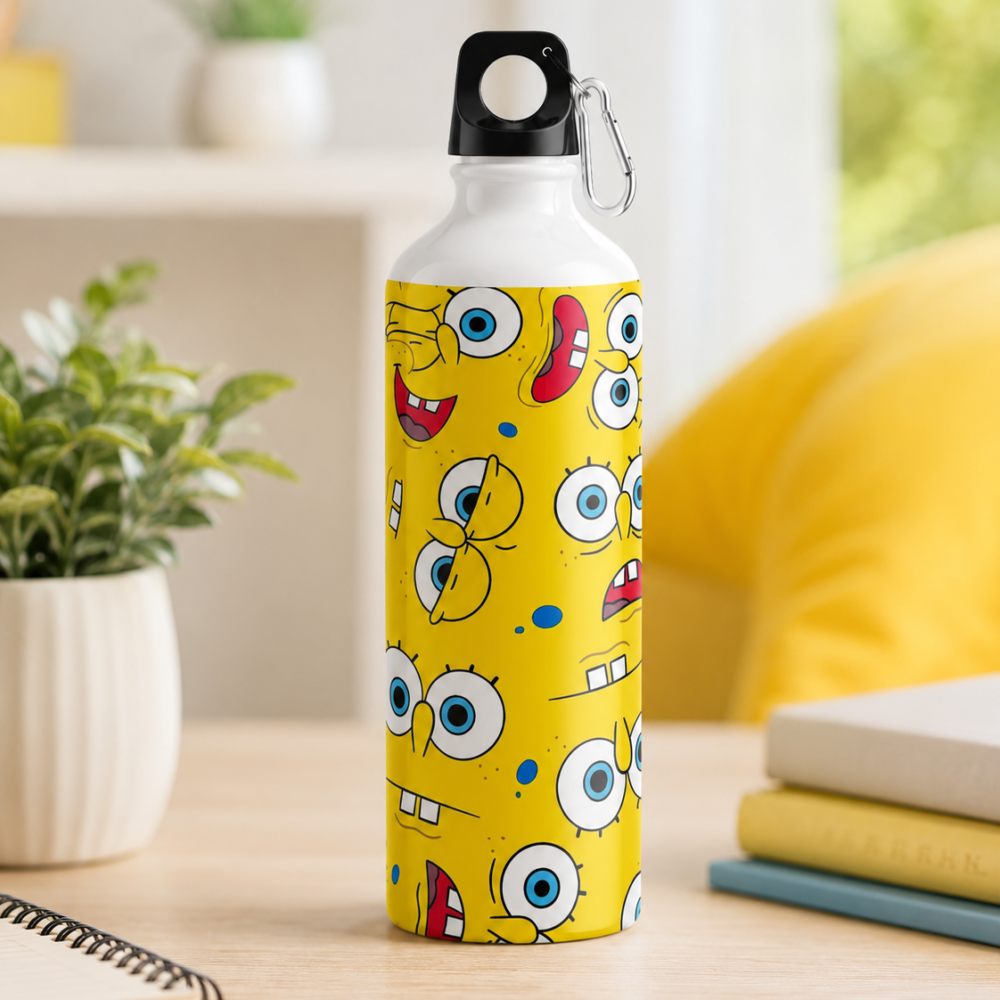 Garrafa Squeeze Bob Esponja Expressões 600ml Alumínio com Mosquetão