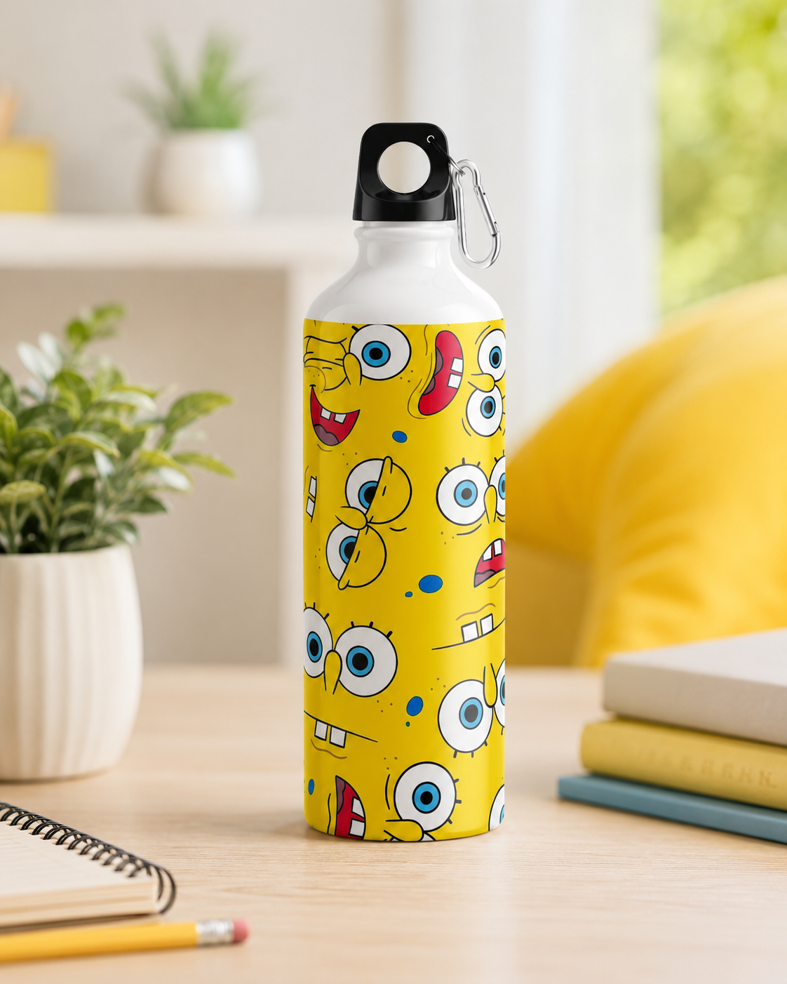 Garrafa Squeeze Bob Esponja Expressões 600ml Alumínio com Mosquetão