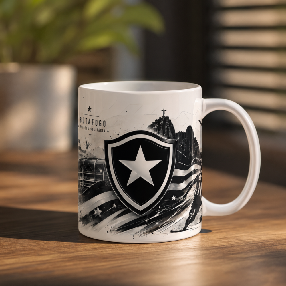 Caneca Porcelana Botafogo Estrela Solitária Rio 325ml Cerâmica AAA Premium