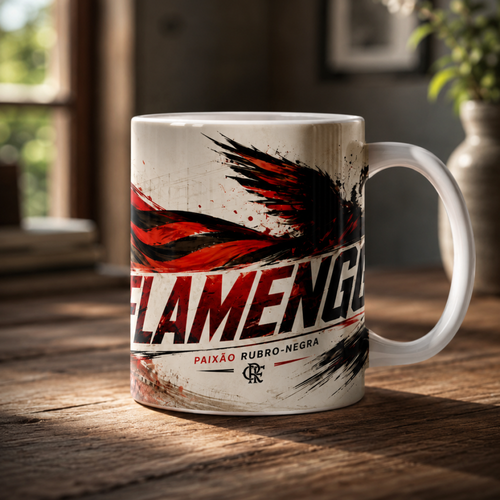 Caneca Porcelana Flamengo Paixão Rubro-Negra 325ml Cerâmica AAA Premium