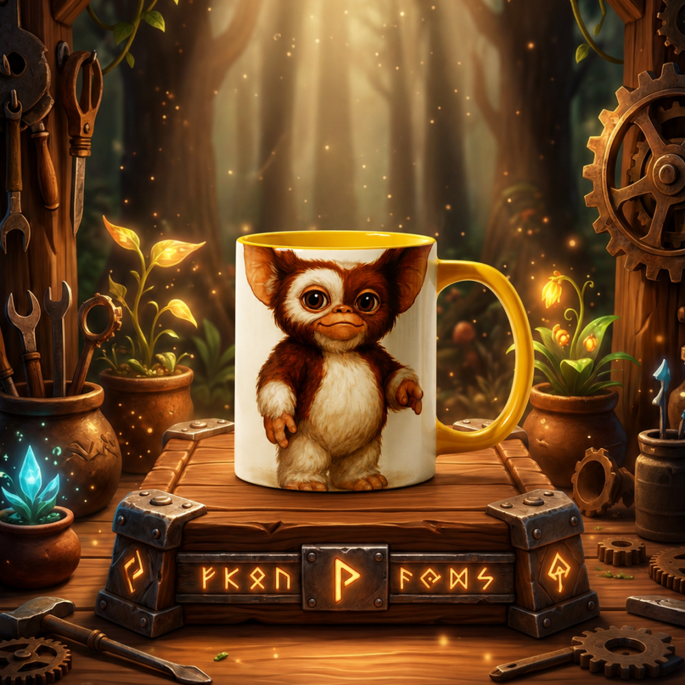 Caneca Porcelana Gizmo Gremlins Alça Colorida 325ml Cerâmica AAA Premium