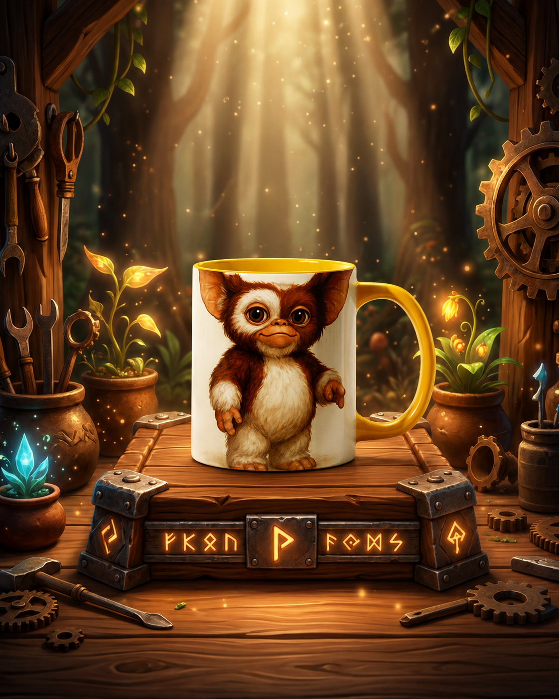 Caneca Porcelana Gizmo Gremlins Alça Colorida 325ml Cerâmica AAA Premium