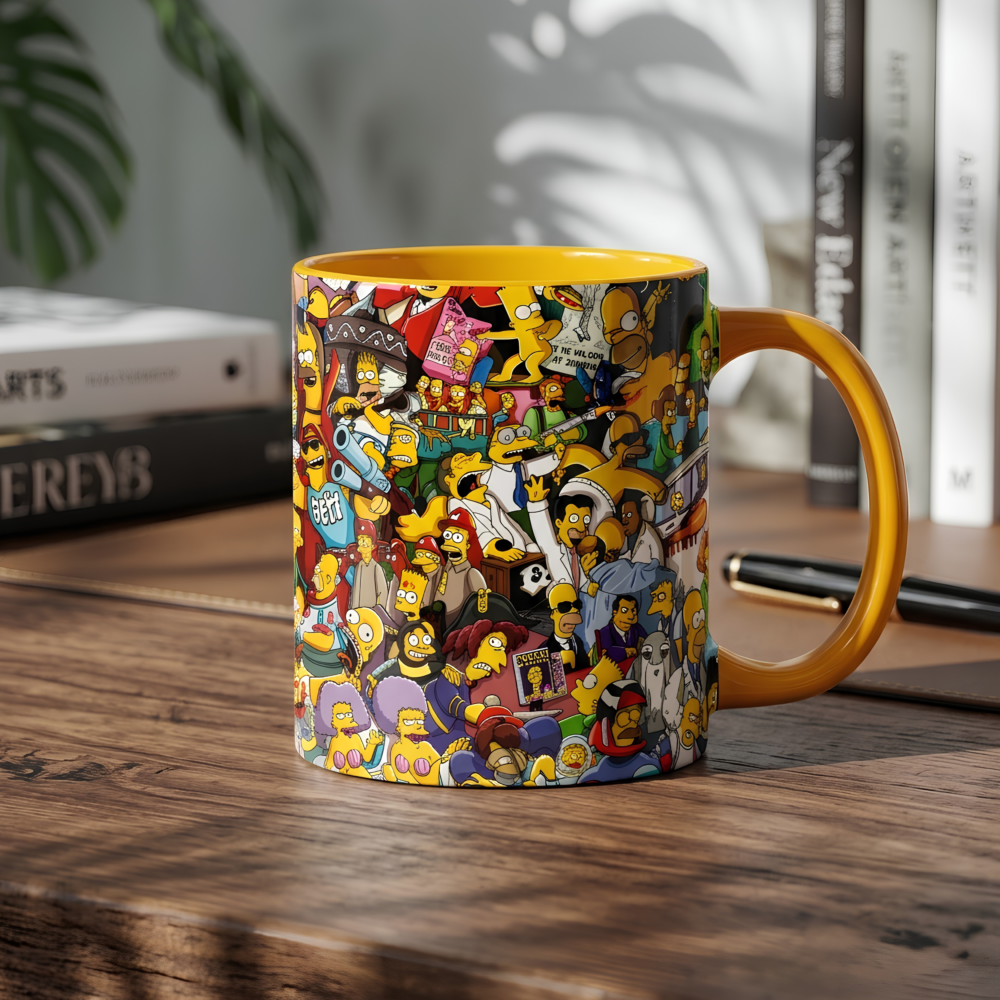 Caneca Porcelana Os Simpsons Personagens Alça Colorida 325ml Cerâmica AAA