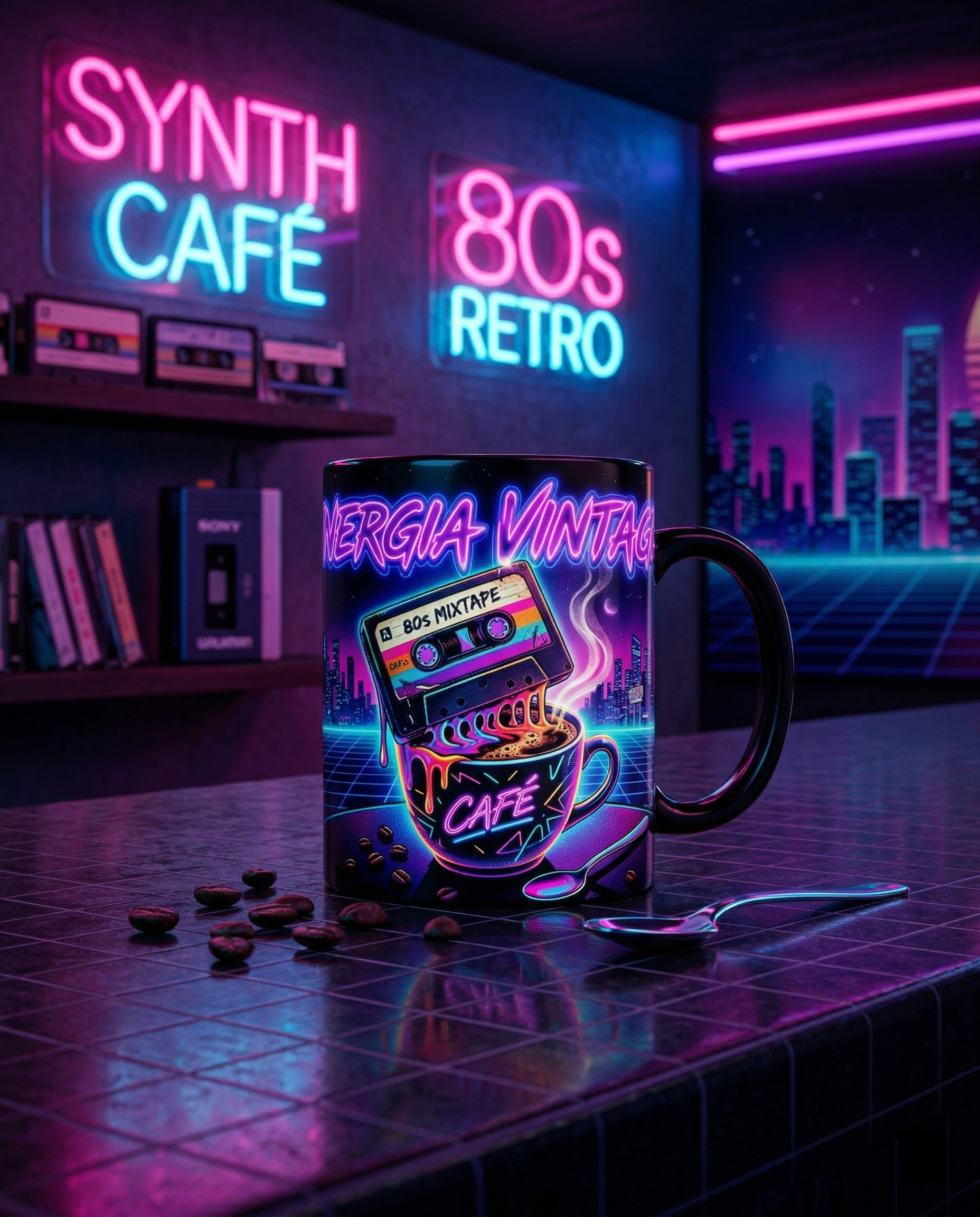 Caneca Porcelana 325ml Energia Vintage Neon