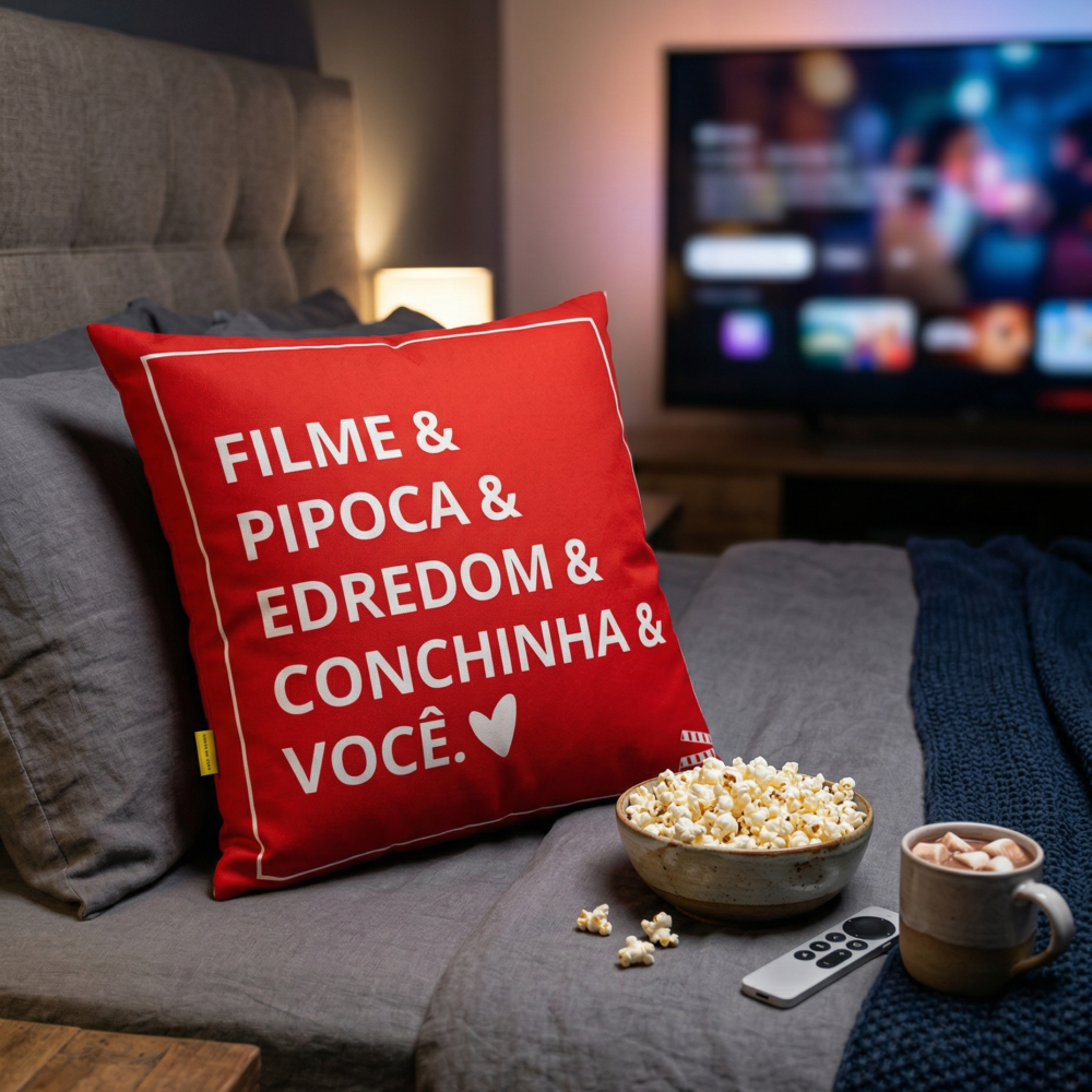 Almofada Decorativa Filme Pipoca Edredom E Você 20x20 Vermelha
