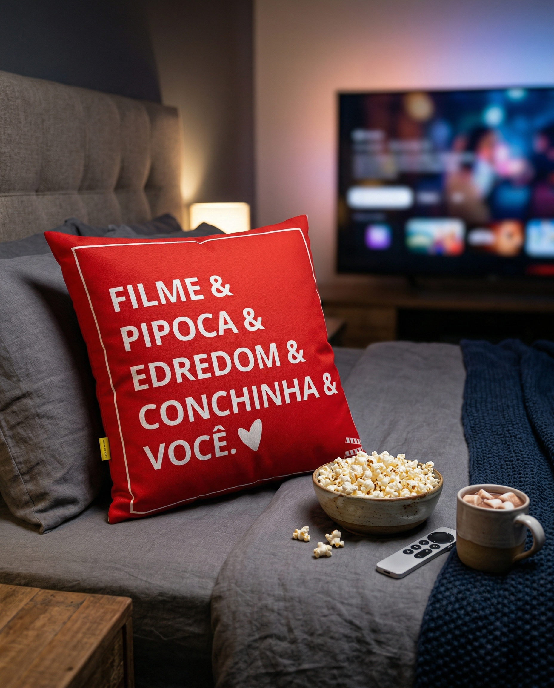 Almofada Decorativa Filme Pipoca Edredom E Você 20x20 Vermelha