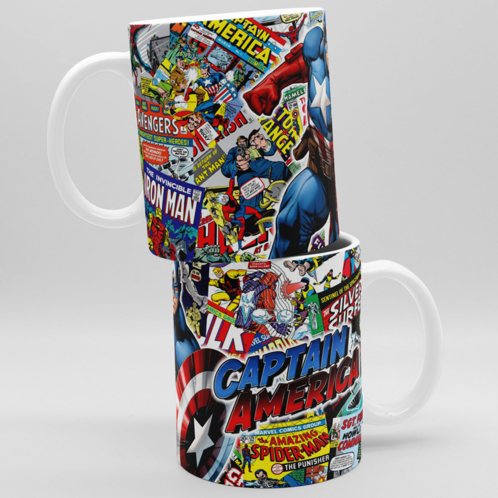 Caneca Porcelana Capitão América Quadrinhos Marvel Vingadores 325ml