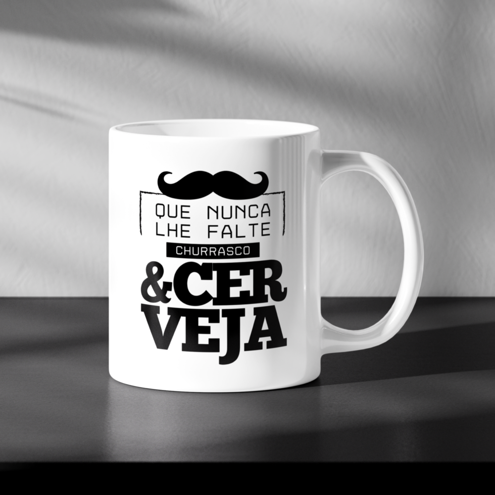 Caneca Porcelana Que Nunca Lhe Falte Churrasco E Cerveja 325ml AAA