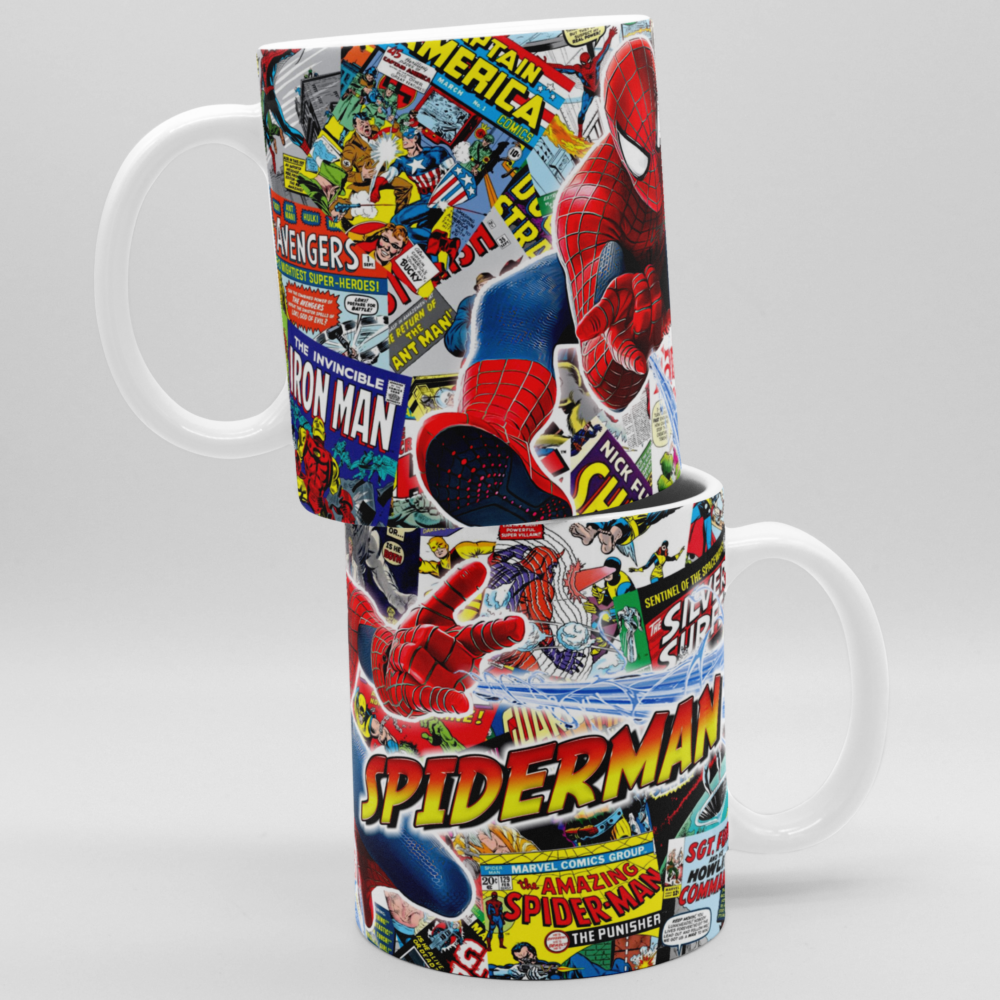 Caneca Porcelana Homem Aranha Quadrinhos Marvel Vingadores 325ml