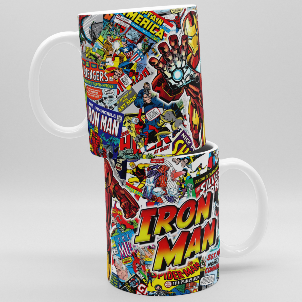 Caneca Porcelana Quadrinhos Marvel Vingadores Homem De Ferro 325ml