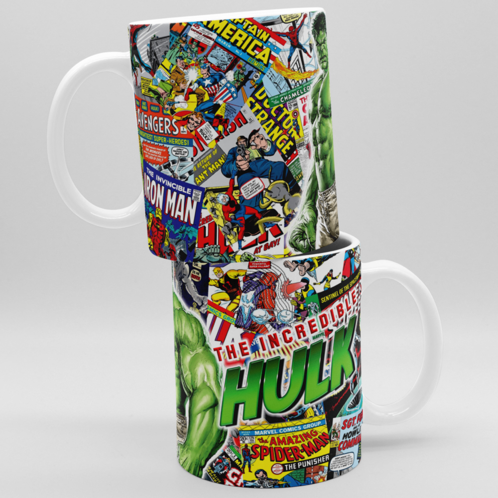 Caneca Porcelana Incrível Hulk Quadrinhos Marvel Vingadores 325ml