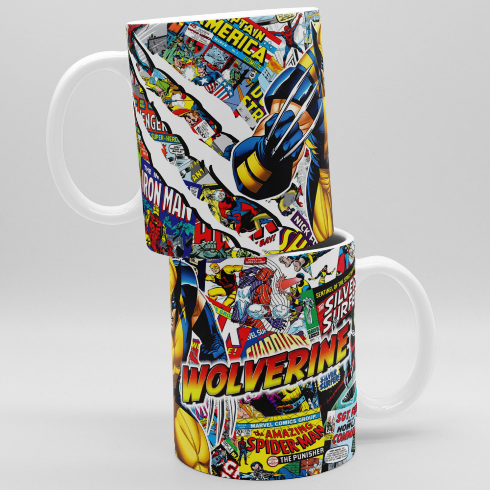 Caneca Porcelana Wolverine Quadrinhos Marvel X-men 325ml