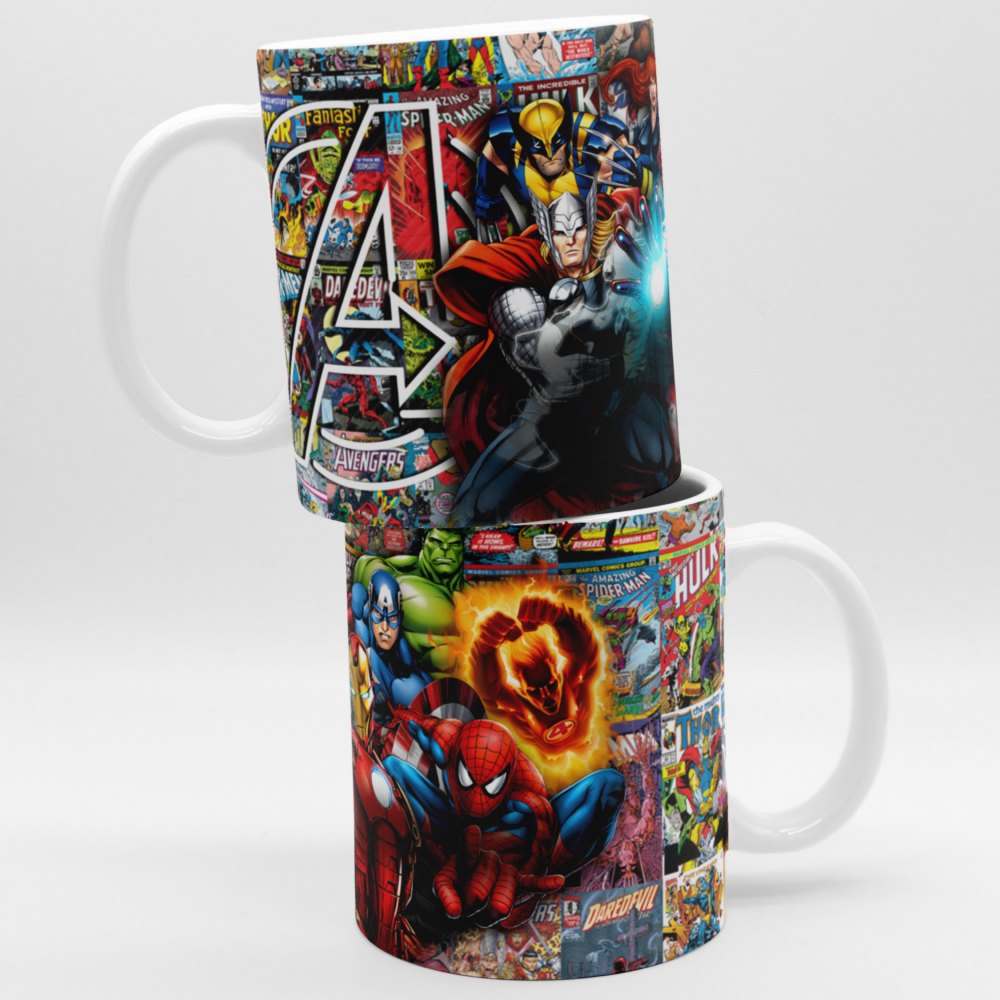 Caneca Porcelana Vingadores Quadrinhos Marvel Logo Avengers 325ml