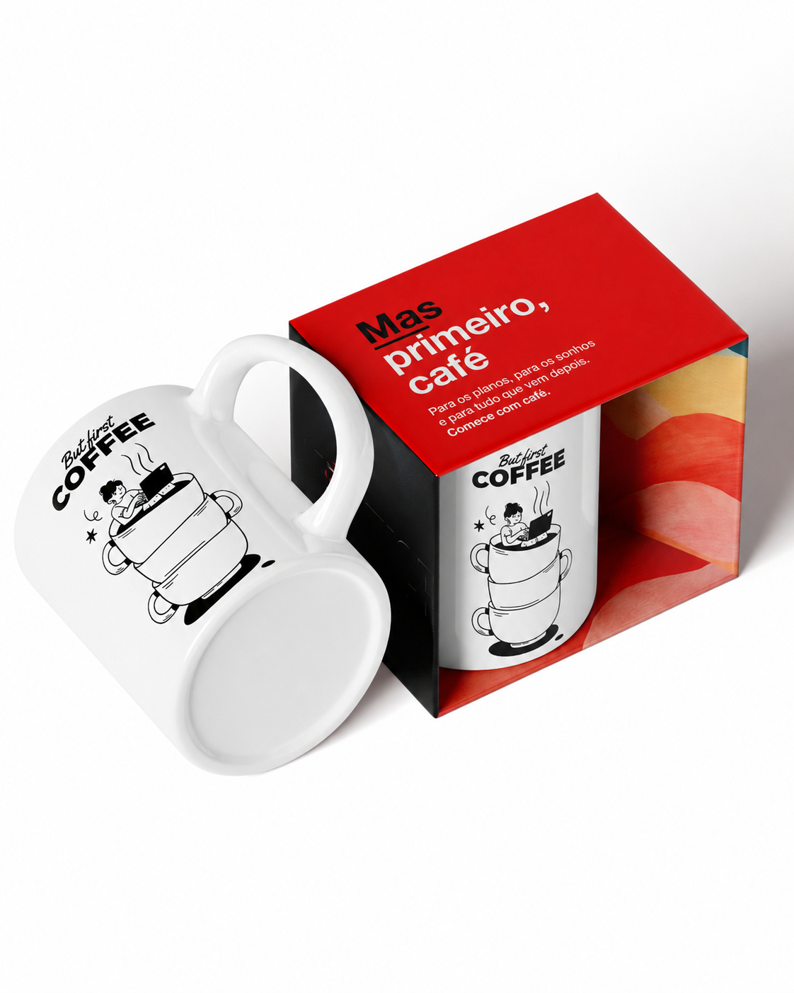 Caneca Porcelana Mas Primeiro Café But First Coffee Presente 325ml