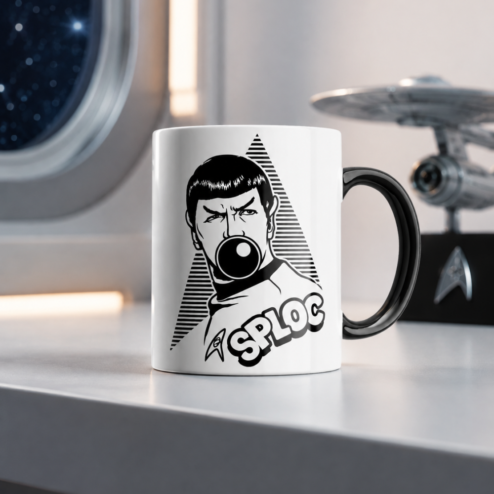 Caneca Porcelana Spock Sploc Star Trek Geek Nerd Alça Preta 325ml