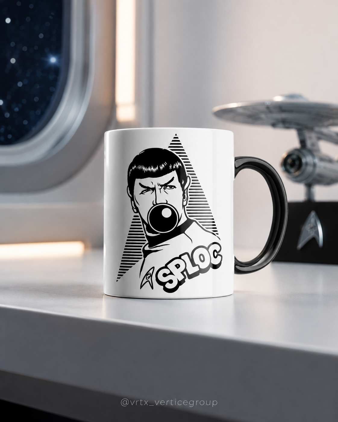 Caneca Porcelana Spock Sploc Star Trek Geek Nerd Alça Preta 325ml