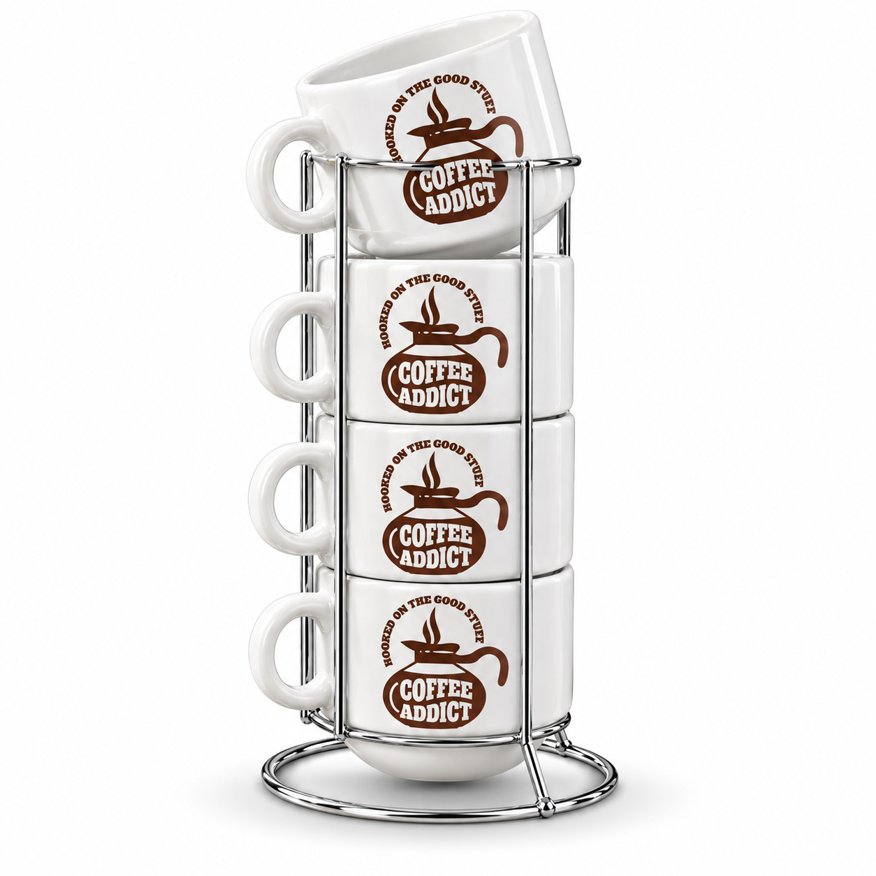 Kit 4 Xícaras com Suporte Coffee Addict