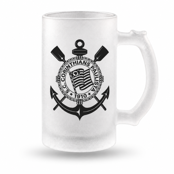 Caneca de Chopp Vidro Jateado Escudo Corinthians Preto