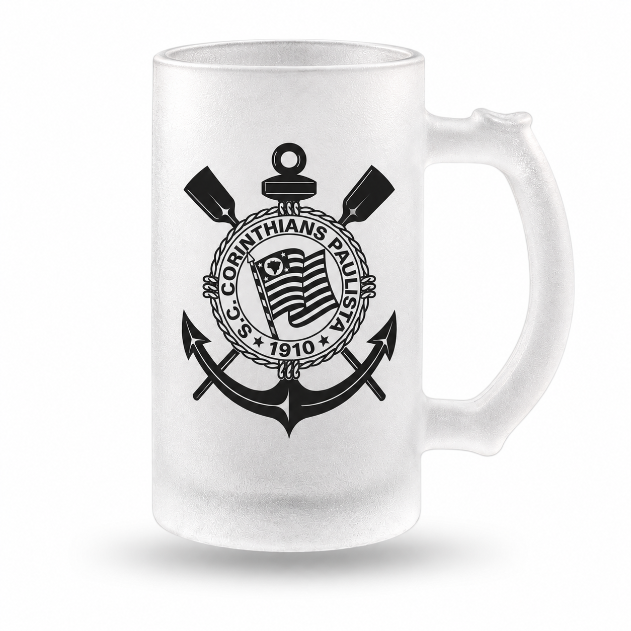 Caneca de Chopp Vidro Jateado Escudo Corinthians Preto