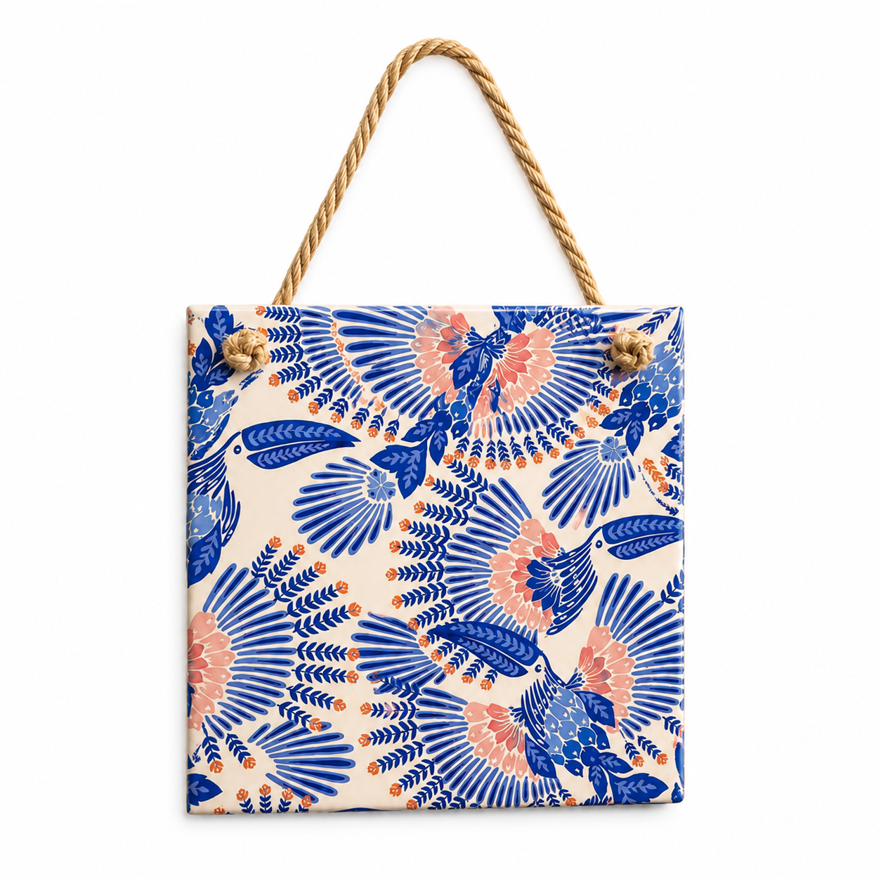 Azulejo Decorativo Floral com Pássaros 15x15cm