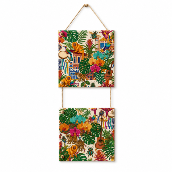 Placa Decorativa Dupla Azulejo Fauna e Flora Brasil