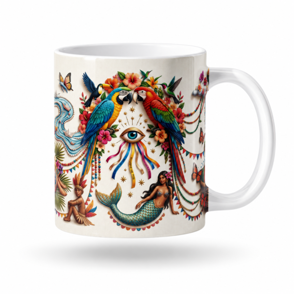 Caneca Brasil Tropical Araras e Sereia 325ml