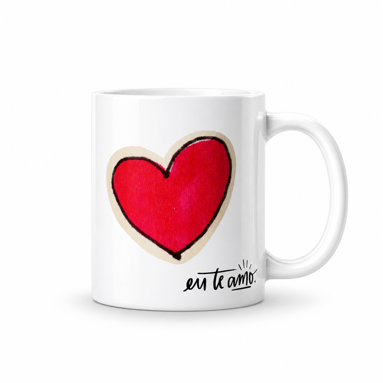 Caneca de Porcelana Coração Eu Te Amo Ilustrado