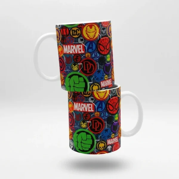 Caneca Marvel Símbolos de Super-Heróis Coloridos