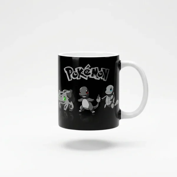 Caneca Pokémon Personagens Preto e Branco