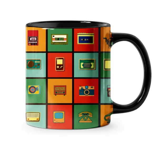 Caneca Preta Rádio e Tecnologia Retrô