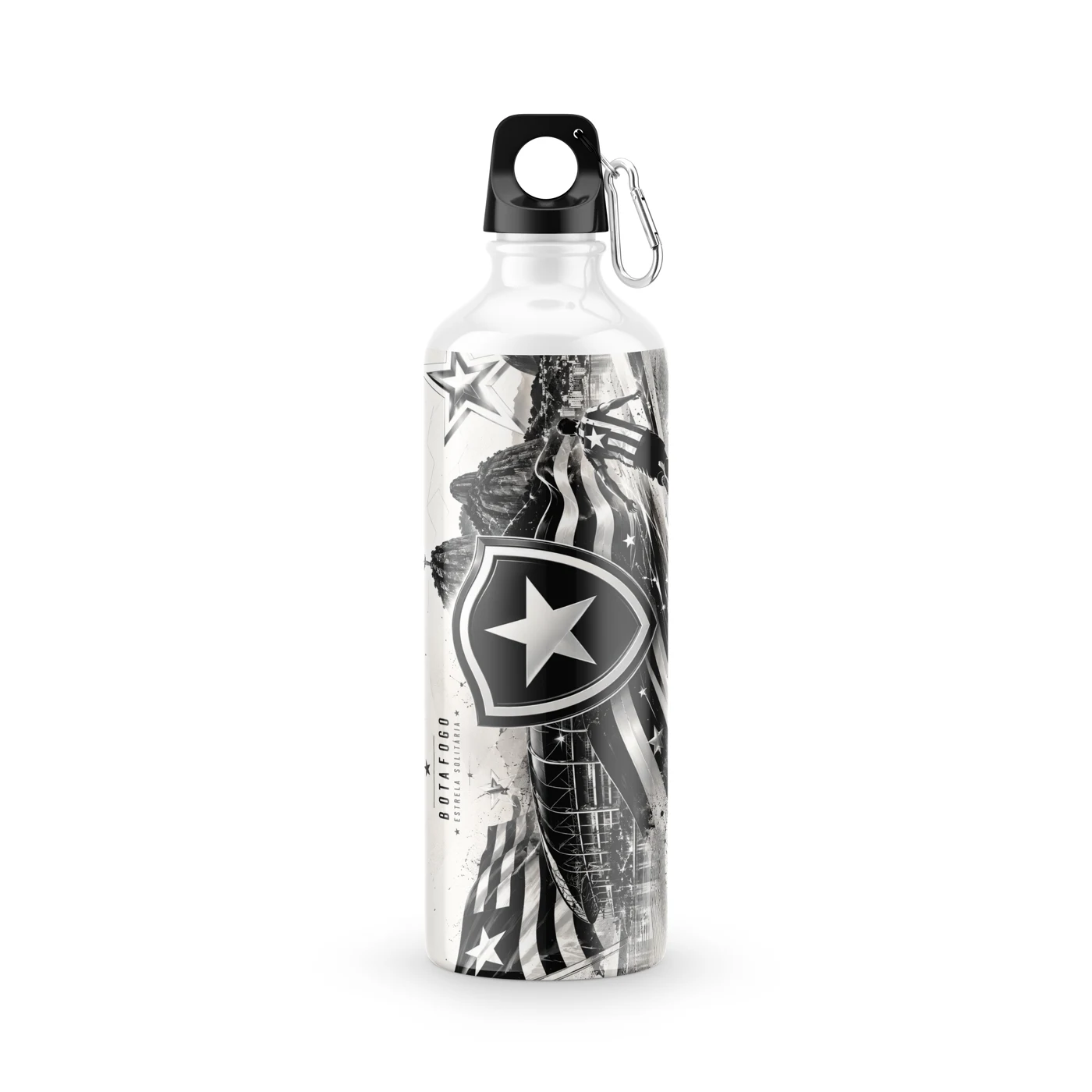 Garrafa Squeeze Botafogo Colagem Preto e Branco 600 ml
